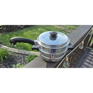 Vintage Saladmaster Double Boiler Insert Strainer/ Steamer & Lid EUC